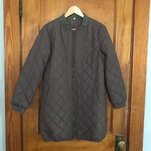 Long quilted pattern bomber jacket